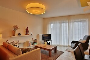 Fernseher, DVD-Player, Bücher, Stereoanlage