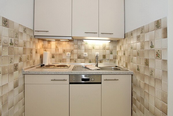 Kühlschrank, Mikrowelle, Herdplatte, Geschirrspüler