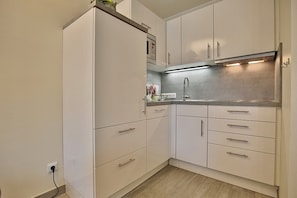 Kühlschrank, Mikrowelle, Herdplatte, Geschirrspüler