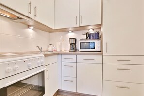 Kühlschrank, Mikrowelle, Herdplatte, Geschirrspüler