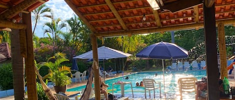 2 outdoor pools, pool umbrellas, pool loungers