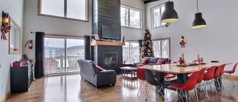 TV, fireplace