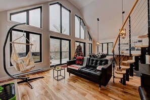 TV, fireplace, offices - Chalet Le Grizzly spa (Bellechasse)