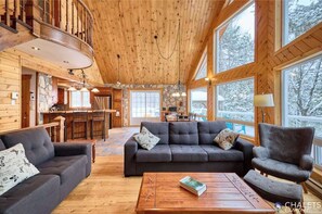 テレビ、暖炉、書庫