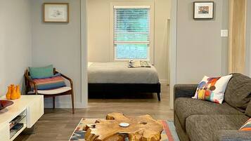 1 bedroom, desk, iron/ironing board, travel crib