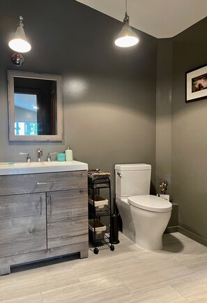 Shower, hair dryer, towels, soap - Chic, Private Cabin with Stunning Hudson River Views (Kingston)