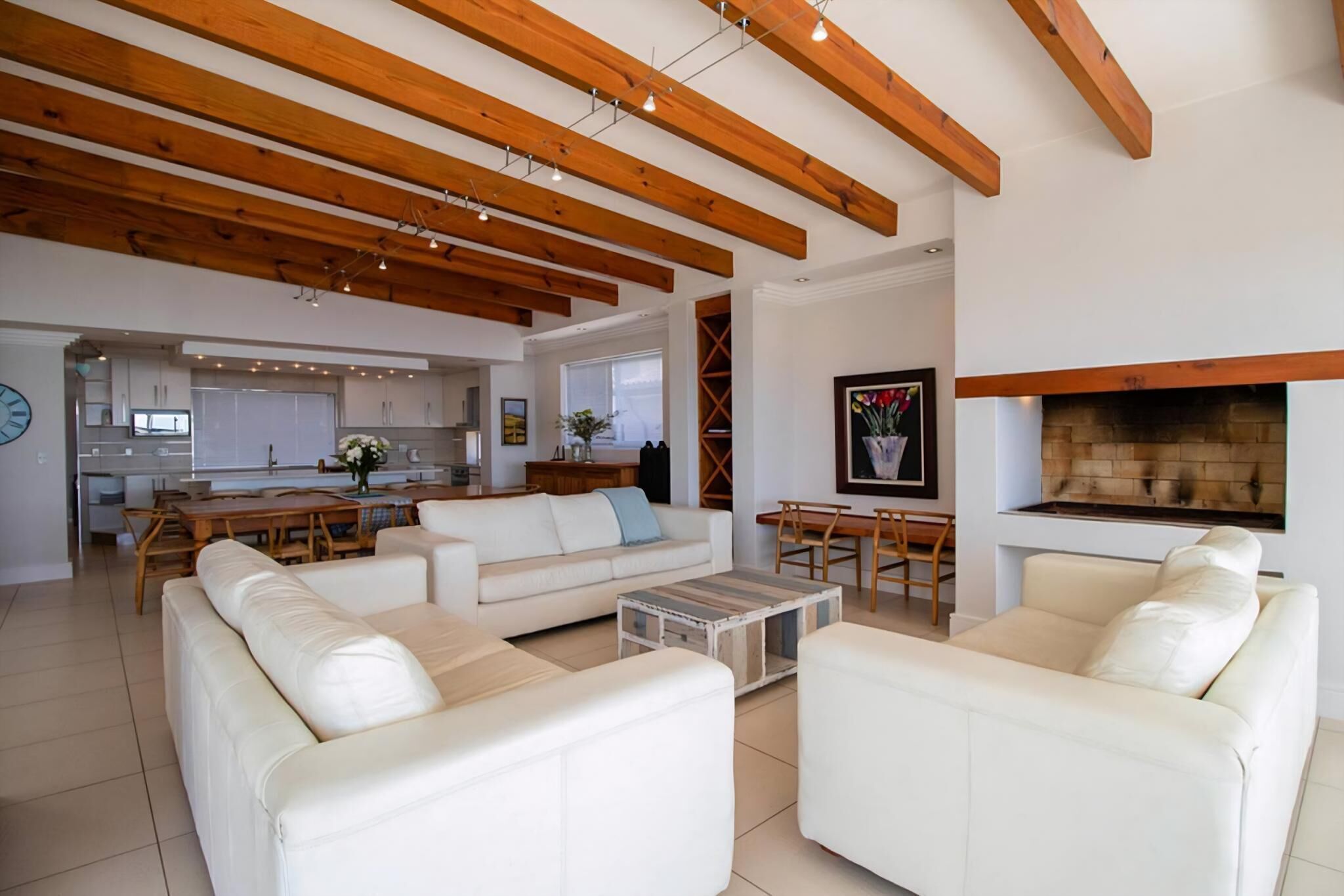 TV, fireplace, books