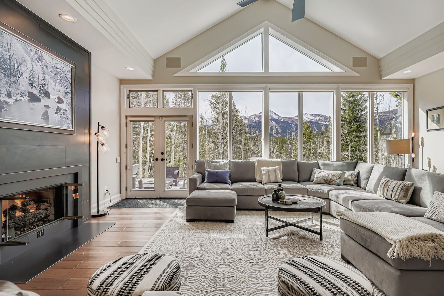 Flat-screen TV, fireplace