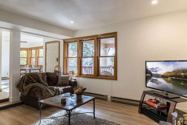 Smart TV, fireplace, stereo