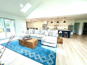 Smart TV, fireplace, DVD player, foosball