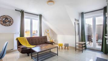 Smart TV, foosball, books, video library
