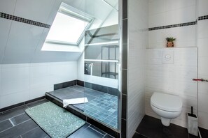 Shower, eco-friendly toiletries, hair dryer, towels - ESPLANADE BelleÉtoile SPA Sauna Jeux Colmar (MUNTZENHEIM)