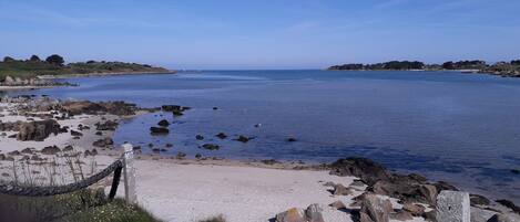 On the beach, sun loungers