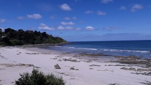 On the beach, sun loungers