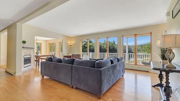 TV connectée, cheminée, lecteur de DVD, écrans d'ordinateur