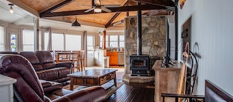 Home overlooking the mountains with a spacious deck, firepit, grill, W/D, & AC