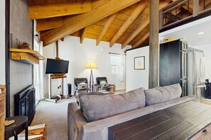 Télévision, cheminée, livres