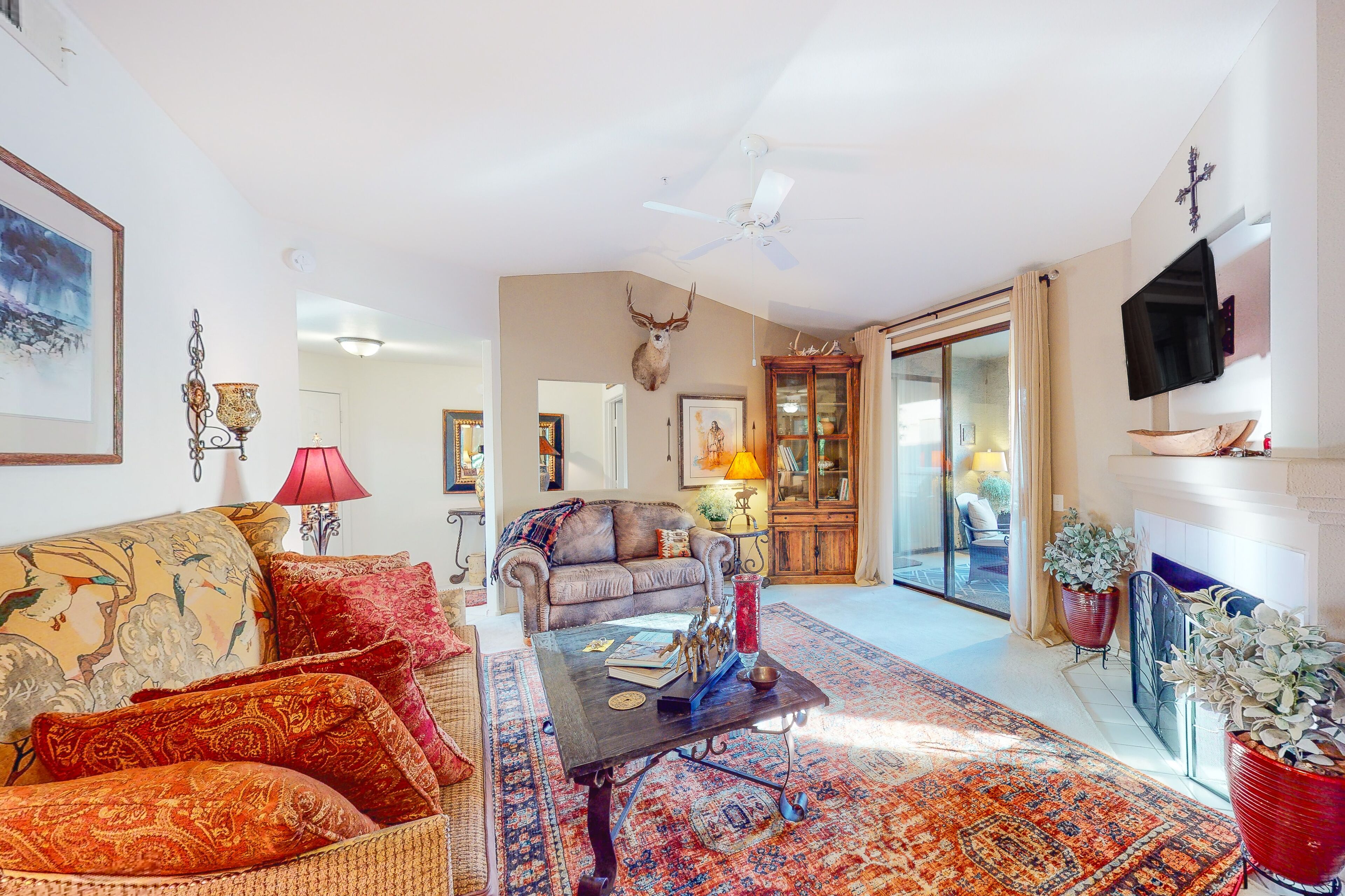 Dog-friendly home near canal with pool, hot tub, AC, wood fireplace, golf, & W/D