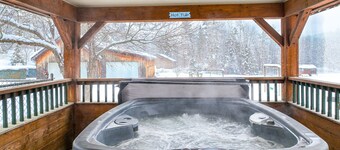 Secluded, dog-friendly cabin with hot tub, mountain view, fireplace & deck
