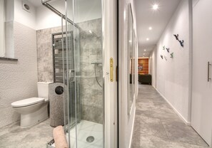 Douche, sèche-cheveux, serviettes fournies