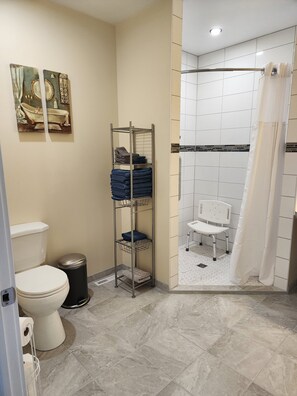 Dusche, Haartrockner, Handtücher, Seife