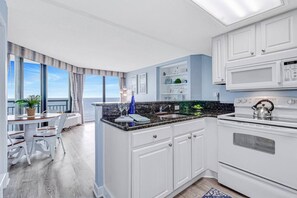 Fridge, microwave, oven, coffee/tea maker