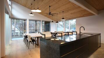 Luxury Chalet | Private kitchen | Full-sized fridge, microwave, oven, stovetop