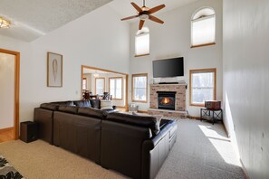 TV connectée, cheminée, jeux vidéo, lecteur de DVD