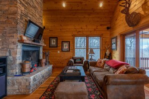 TV a schermo piatto, caminetto, lettore DVD, tavolo da calcetto