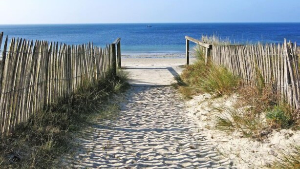 A sandy beach path leading to the ocean, flanked by wooden fences. - Charme de Penvins by Interhome (Sarzeau)