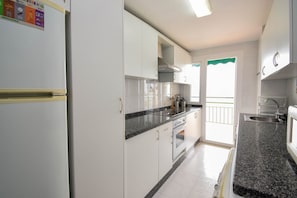 Fridge, microwave, oven, dishwasher