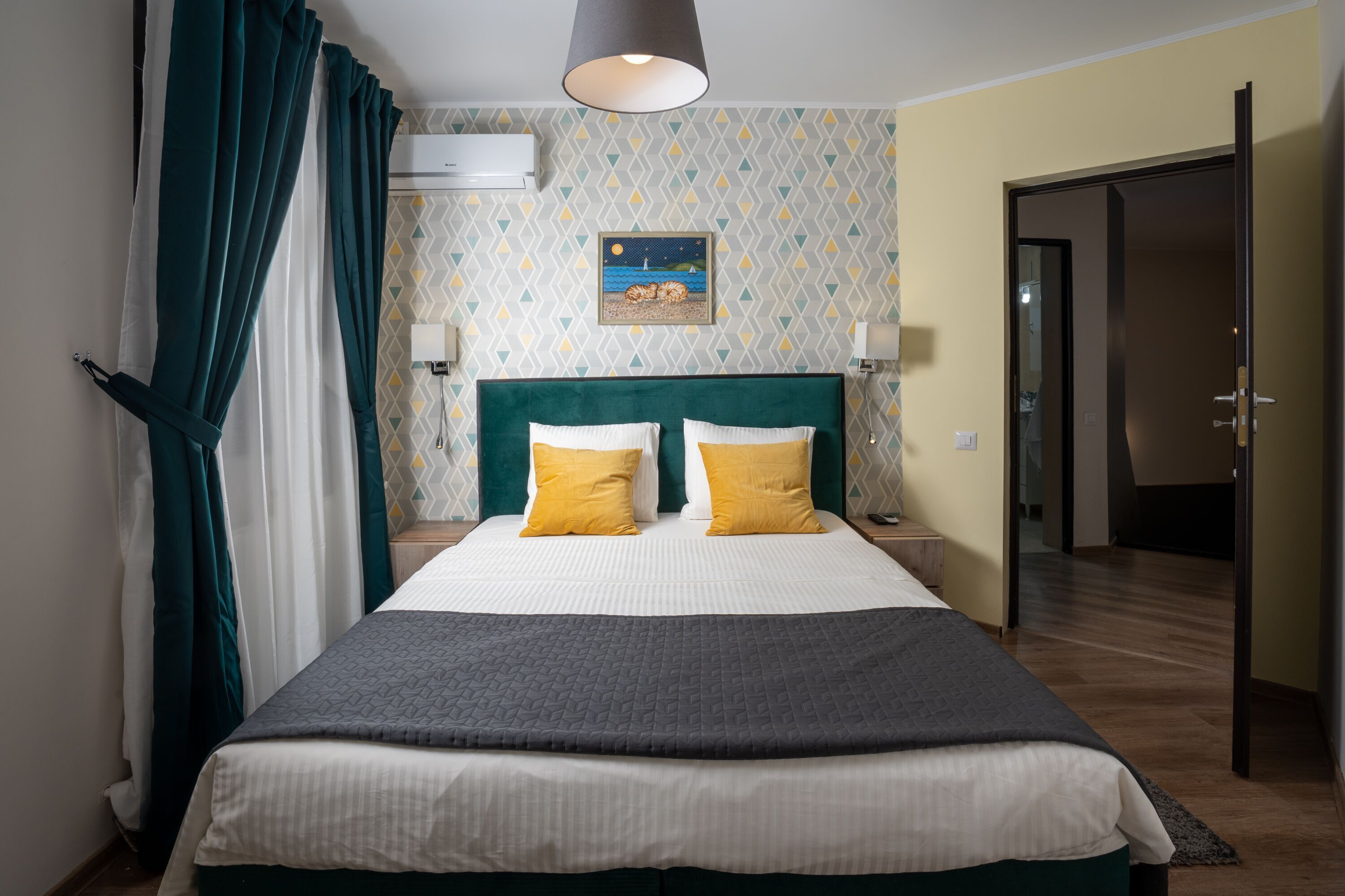 Blackout curtains, iron/ironing board, free WiFi, bed sheets