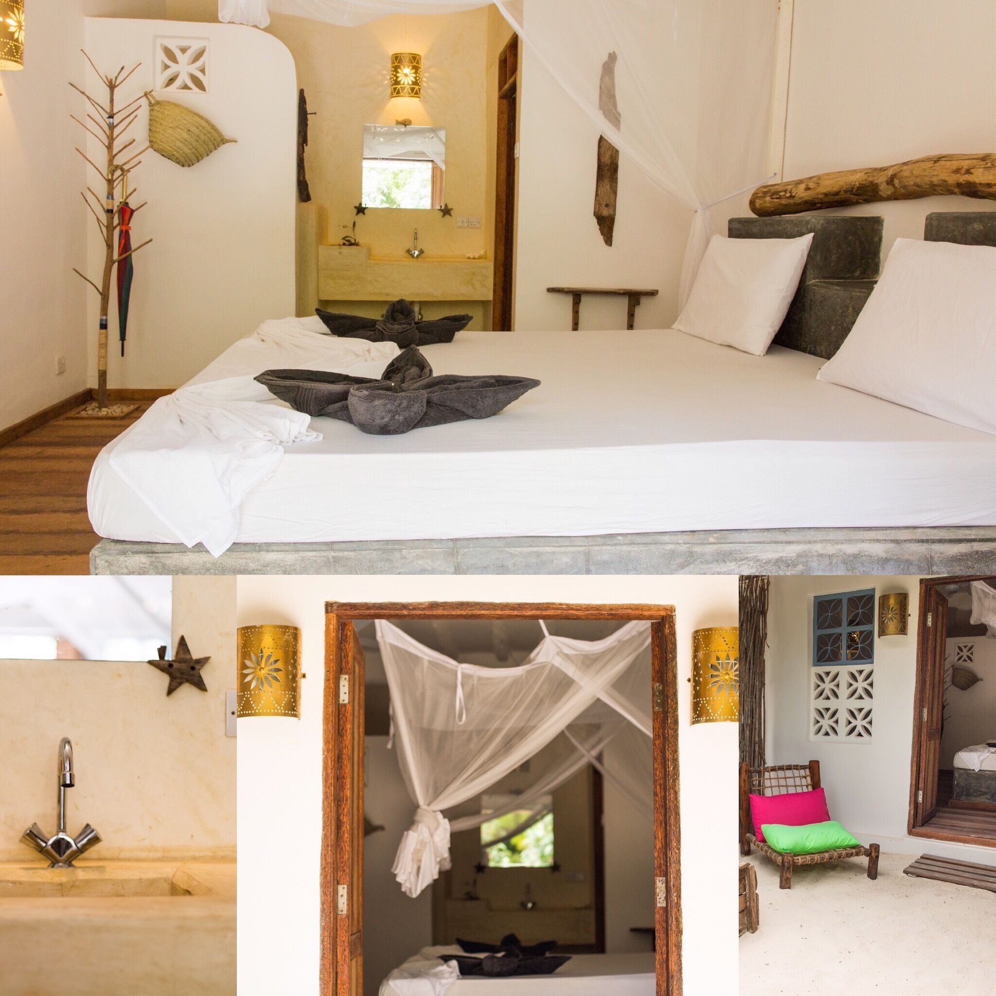 A bedroom with a bed, a bedside table, a window, and a door.