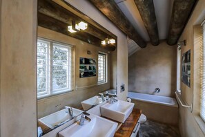 Bathtub, hair dryer, soap