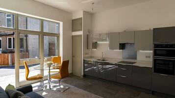 Apartment | Private kitchen | Fridge, microwave, oven, stovetop