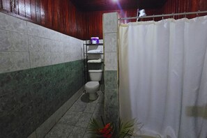 Douche, serviettes fournies, papier toilette