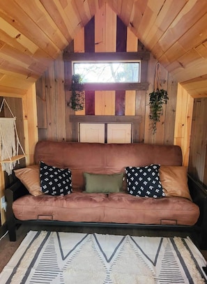 Smart TV, fireplace, books, offices