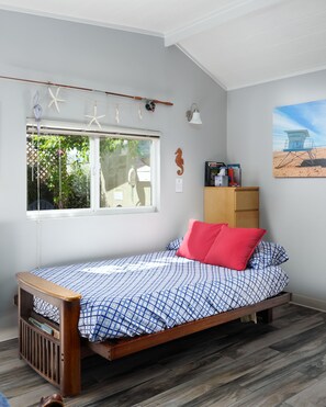 1 bedroom, desk, iron/ironing board, travel cot
