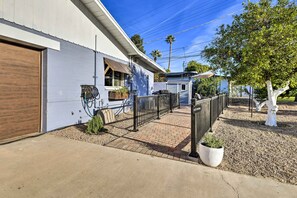 A residential property with a garage, a covered patio, and a small shed. - Near Cubs Spring Training! Couples Retreat in Mesa (Mesa)