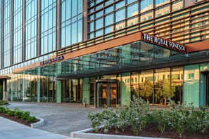 Un hôtel moderne doté d’une façade en verre et d’une enseigne indiquant « The Royal Sonesta ».