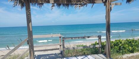 On the beach, beach towels