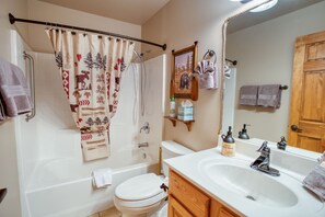 Ensemble douche/baignoire, sèche-cheveux, serviettes fournies, savon