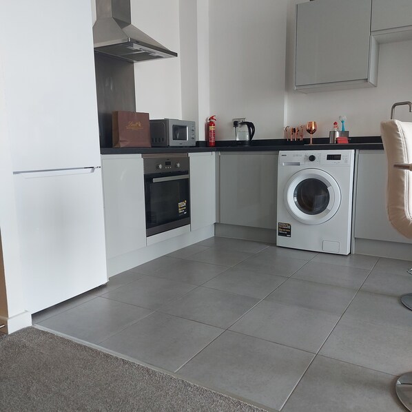 Fridge, microwave, oven, dishwasher