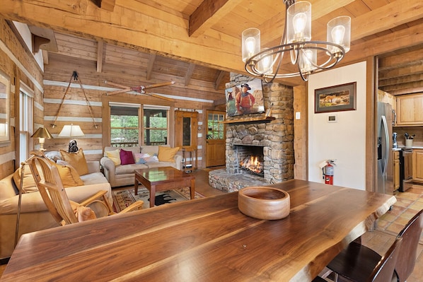 Televisión, chimenea y reproductor de DVD