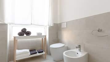 Hair dryer, towels, toilet paper