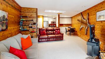 TV, DVD player, foosball, table tennis