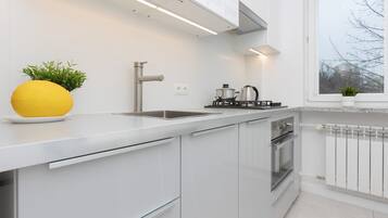 Kühlschrank, Mikrowelle, Herdplatte, Geschirrspüler