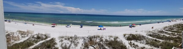 On the beach, sun loungers, beach towels