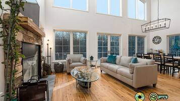 Télévision, cheminée, baby-foot, table de tennis de table