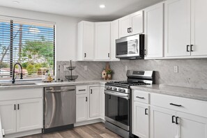 Fridge, microwave, stovetop